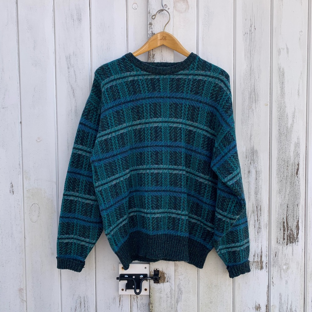 Vintage Wool Plaid Oversized Crewneck Sweater | Scottish Plaid Flannel Sweater - Picture 5 of 9